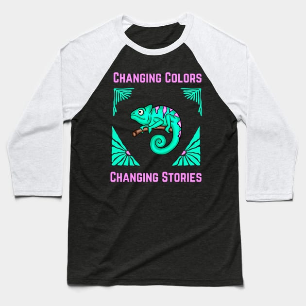 Changing colors Changing Stories - retro chameleons Baseball T-Shirt by Syntax Wear